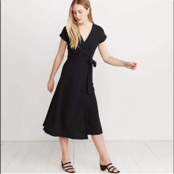 MARINE LAYER Women Maddie Wrap Gauze Dress SZ XS Black Cap Sleeves Summer 10-13 - Picture 1 of 15